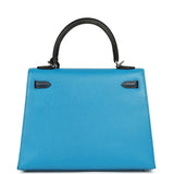 Pre-owned Hermes Kelly Sellier 25 Tri-Color Bleu Zanzibar, Bleu De Prusse, Black Epsom Palladium Hardware - Thumbnail View 4