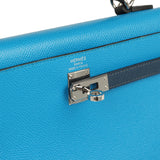 Pre-owned Hermes Kelly Sellier 25 Tri-Color Bleu Zanzibar, Bleu De Prusse, Black Epsom Palladium Hardware - Thumbnail View 7
