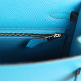 Pre-owned Hermes Kelly Sellier 25 Tri-Color Bleu Zanzibar, Bleu De Prusse, Black Epsom Palladium Hardware - Thumbnail View 8