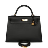 Pre-owned Hermes Kelly Sellier 32 Black Epsom Gold Hardware - Thumbnail View 1
