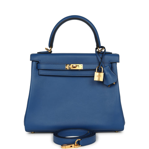 Hermes Kelly Retourne 25 Bleu France Swift Gold Hardware