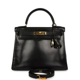 Vintage Hermes Kelly Retourne 28 Black Box Gold Hardware - Thumbnail View 1