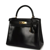 Vintage Hermes Kelly Retourne 28 Black Box Gold Hardware - Thumbnail View 5