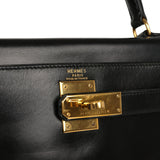 Vintage Hermes Kelly Retourne 28 Black Box Gold Hardware - Thumbnail View 7