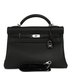 Pre-owned Hermes Kelly 42 Maxi Black Togo Palladium Hardware