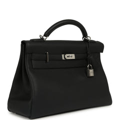 Pre-owned Hermes Kelly 42 Maxi Black Togo Palladium Hardware