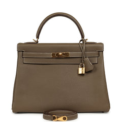 Pre-owned Hermes Kelly Retourne 32 Etoupe Clemence Gold Hardware