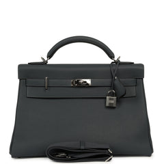 Pre-owned Hermes Kelly 42 Maxi Gris Misty Togo Palladium Hardware