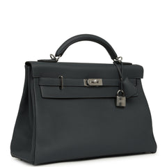 Pre-owned Hermes Kelly 42 Maxi Gris Misty Togo Palladium Hardware