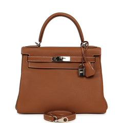 Pre-owned Hermes Kelly Retourne 28 Gold Togo Palladium Hardware