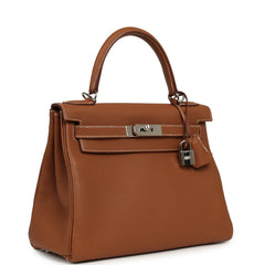 Pre-owned Hermes Kelly Retourne 28 Gold Togo Palladium Hardware