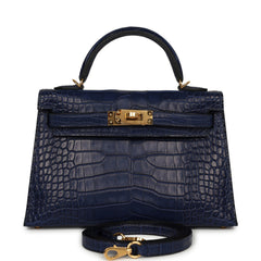 Hermes Kelly Sellier 20 Bleu Saphir Matte Alligator Gold Hardware
