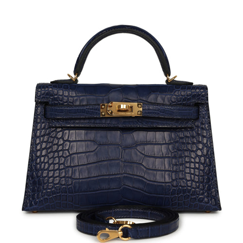Hermes Kelly Sellier 20 Bleu Saphir Matte Alligator Gold Hardware