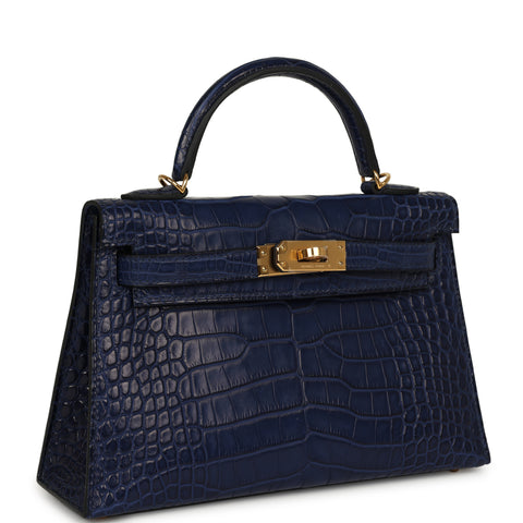 Hermes Kelly Sellier 20 Bleu Saphir Matte Alligator Gold Hardware