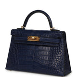 Hermes Kelly Sellier 20 Bleu Saphir Matte Alligator Gold Hardware - Thumbnail View 5