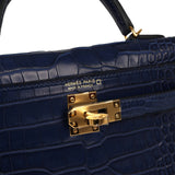 Hermes Kelly Sellier 20 Bleu Saphir Matte Alligator Gold Hardware - Thumbnail View 7