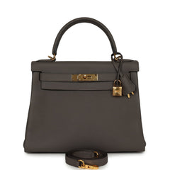 Pre-owned Hermes Kelly Retourne 28 Etain Togo Gold Hardware