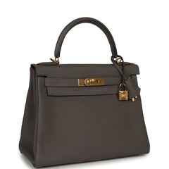 Pre-owned Hermes Kelly Retourne 28 Etain Togo Gold Hardware