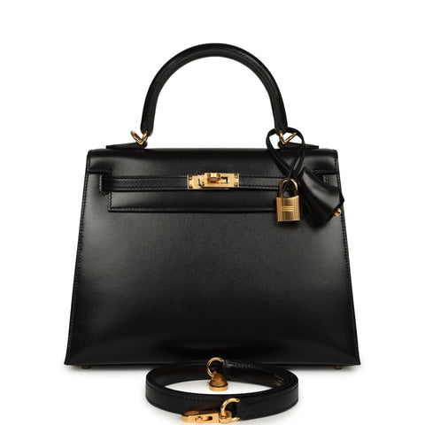 Hermes Kelly Sellier 25 Black Box Gold Hardware