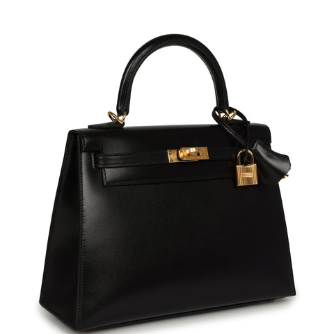 Hermes Kelly Sellier 25 Black Box Gold Hardware