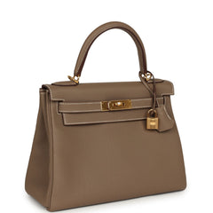 Pre-owned Hermes Kelly Retourne 28 Etoupe Togo Gold Hardware