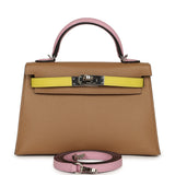 Pre-owned Hermes Kelly Sellier 20 Tri-color Chai, Mauve Sylvestre, Lime Epsom Palladium Hardware - Thumbnail View 1
