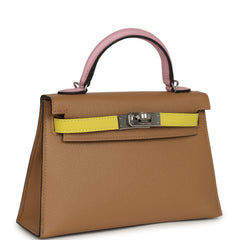 Pre-owned Hermes Kelly Sellier 20 Tri-color Chai, Mauve Sylvestre, Lime Epsom Palladium Hardware