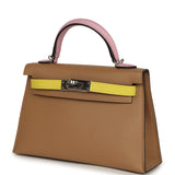 Pre-owned Hermes Kelly Sellier 20 Tri-color Chai, Mauve Sylvestre, Lime Epsom Palladium Hardware - Thumbnail View 5
