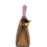 Pre-owned Hermes Kelly Sellier 20 Tri-color Chai, Mauve Sylvestre, Lime Epsom Palladium Hardware - Thumbnail View 3