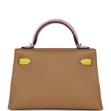 Pre-owned Hermes Kelly Sellier 20 Tri-color Chai, Mauve Sylvestre, Lime Epsom Palladium Hardware - Thumbnail View 4