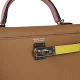 Pre-owned Hermes Kelly Sellier 20 Tri-color Chai, Mauve Sylvestre, Lime Epsom Palladium Hardware - Thumbnail View 7