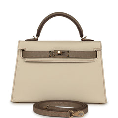 Hermes Special Order (HSS) Kelly Sellier 20 Craie, Gris Asphalt Epsom Permabrass Hardware