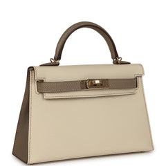 Hermes Special Order (HSS) Kelly Sellier 20 Craie, Gris Asphalt Epsom Permabrass Hardware