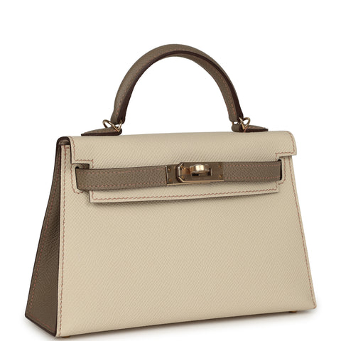 Hermes Special Order (HSS) Kelly Sellier 20 Craie, Gris Asphalt Epsom Permabrass Hardware