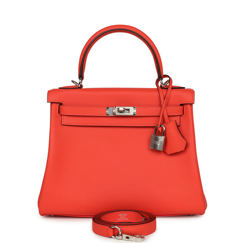 Hermes Kelly Retourne 25 Orange Field Swift Palladium Hardware