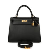 Hermes Kelly Sellier 25 Black Tadelakt Gold Hardware - Thumbnail View 1