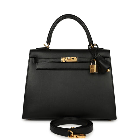 Hermes Kelly Sellier 25 Black Tadelakt Gold Hardware