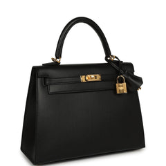 Hermes Kelly Sellier 25 Black Tadelakt Gold Hardware