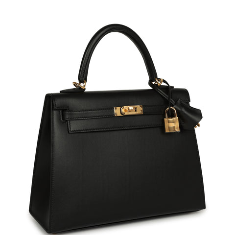 Hermes Kelly Sellier 25 Black Tadelakt Gold Hardware