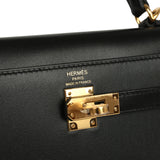 Hermes Kelly Sellier 25 Black Tadelakt Gold Hardware - Thumbnail View 7