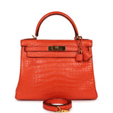 Pre-owned Hermes Kelly Retourne 28 Orange Poppy Matte Alligator Gold Hardware - Thumbnail View 1