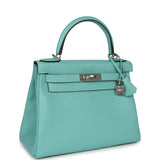 Pre-owned Hermes Kelly Retourne 28 Bleu Atoll Verso Evercolor Palladium Hardware - Thumbnail View 2