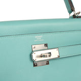 Pre-owned Hermes Kelly Retourne 28 Bleu Atoll Verso Evercolor Palladium Hardware - Thumbnail View 7