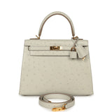 Pre-owned Hermes Kelly Sellier 25 Gris Perle Ostrich Gold Hardware - Thumbnail View 1