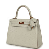 Pre-owned Hermes Kelly Sellier 25 Gris Perle Ostrich Gold Hardware - Thumbnail View 5