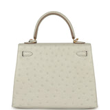 Pre-owned Hermes Kelly Sellier 25 Gris Perle Ostrich Gold Hardware - Thumbnail View 4
