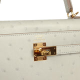 Pre-owned Hermes Kelly Sellier 25 Gris Perle Ostrich Gold Hardware - Thumbnail View 7