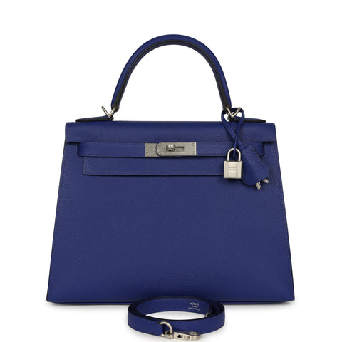 Hermes Kelly Sellier 28 Bleu Electric Epsom Brushed Palladium Hardware