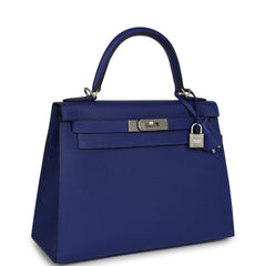 Hermes Kelly Sellier 28 Bleu Electric Epsom Brushed Palladium Hardware