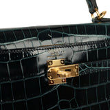 Hermes Kelly Sellier 25 Vert Rousseau Shiny Niloticus Crocodile Gold Hardware - Thumbnail View 7